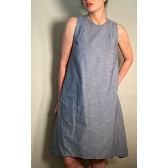 Lorenzini Italian Reversible Cotton Dress Chambray & Blue Camo Minimalism ~ Sz M - Picture 3 of 10